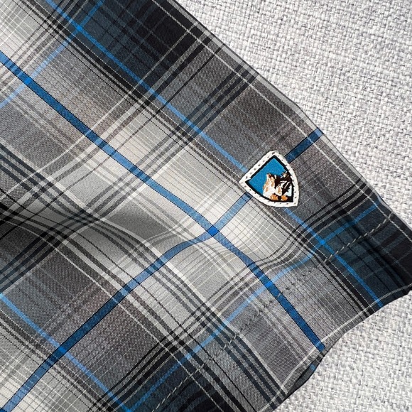 KUHL Response Button Shirt Men XL Gray Blue Plaid Short Sleeve Outdoor Hike GORP - Picture 5 of 12
